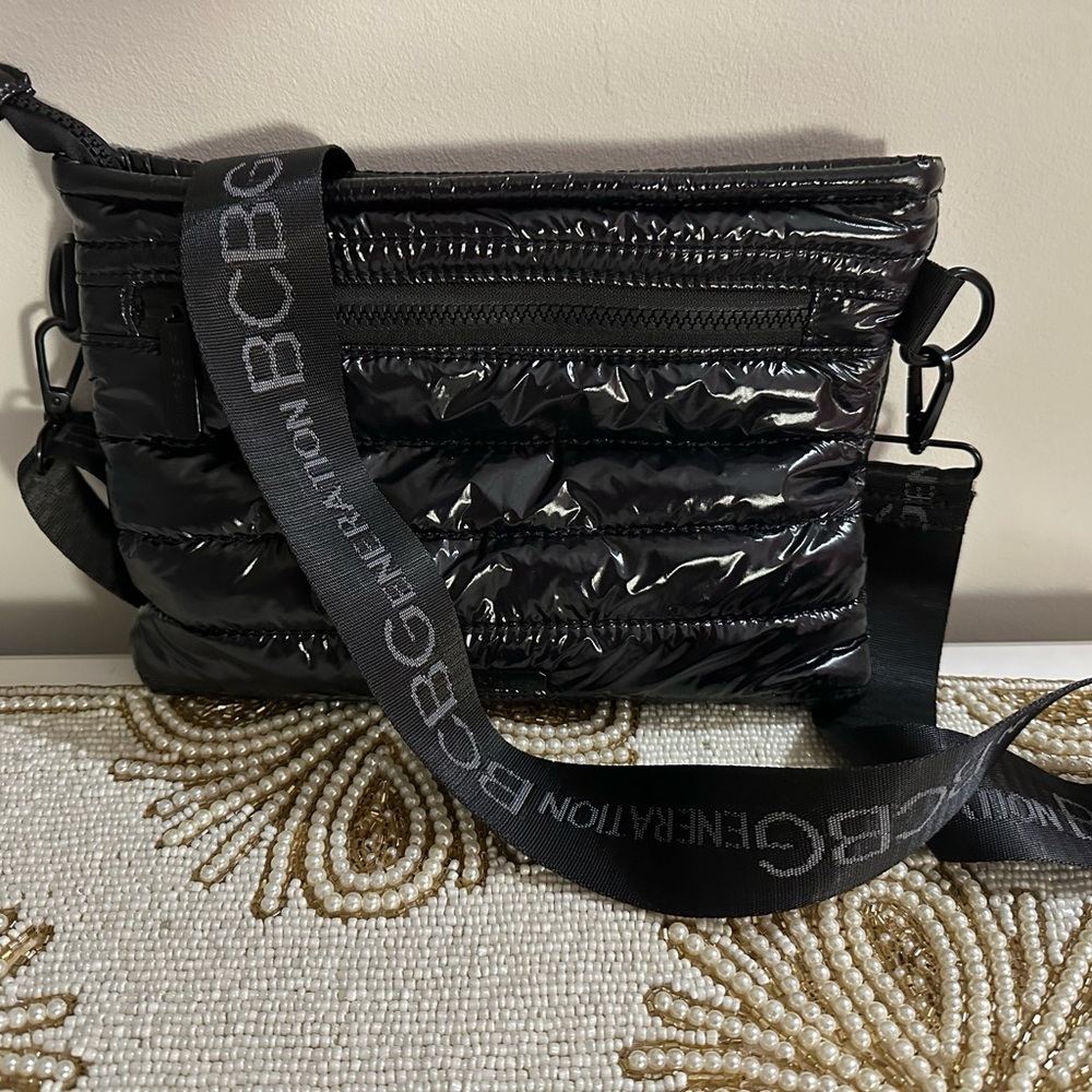 BCBGeneration Black Quilted Crossbody Bag with Metallic Accents